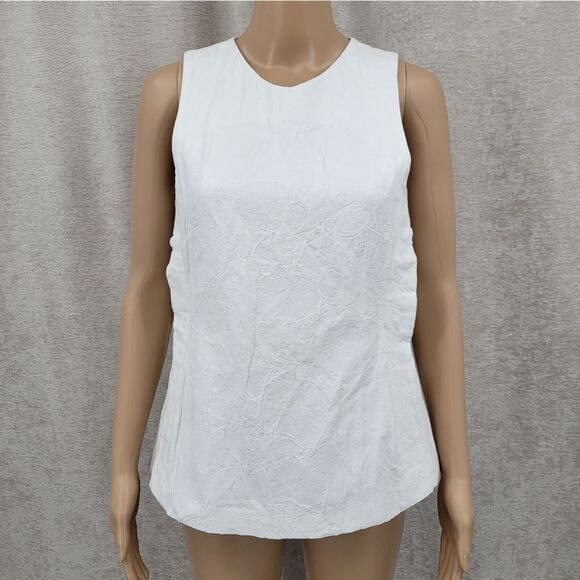CO Collections Elegant White Sleeveless Top Cotton Linen Italian Fabric Luxury - Picture 1 of 13